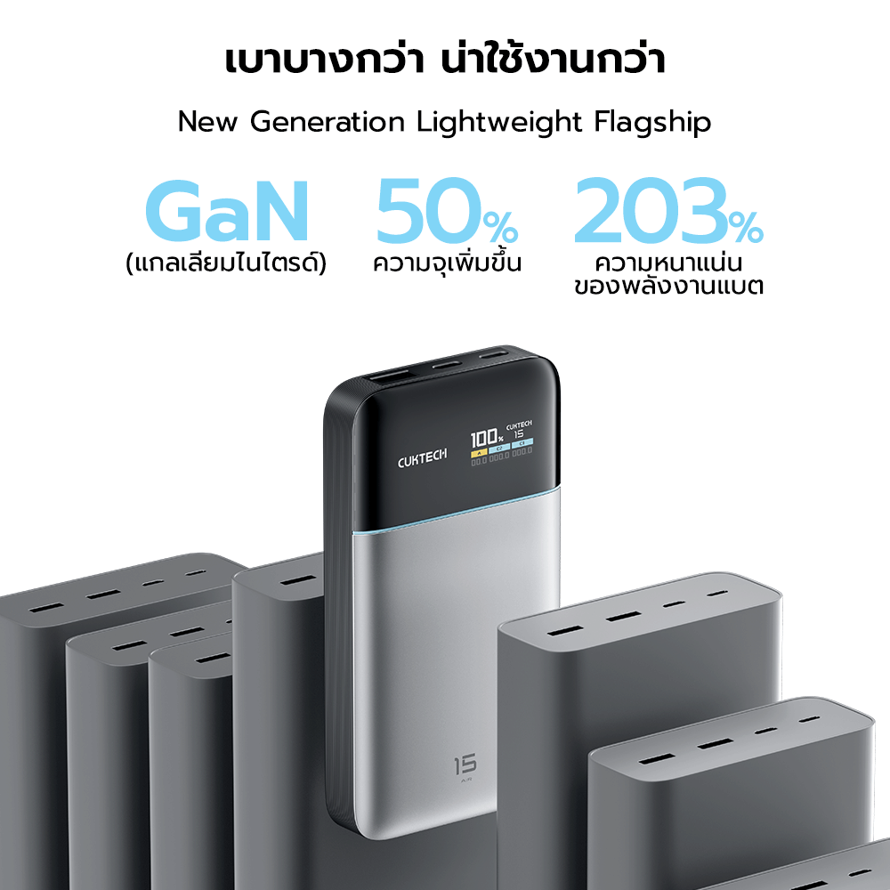 แบตสำรอง CUKTECH PB150S สีเทา ความจุ 15000MAH 100W MAX มาตรฐาน CCC รองรับจ่ายไฟ PD,PPS,QC,MI_2